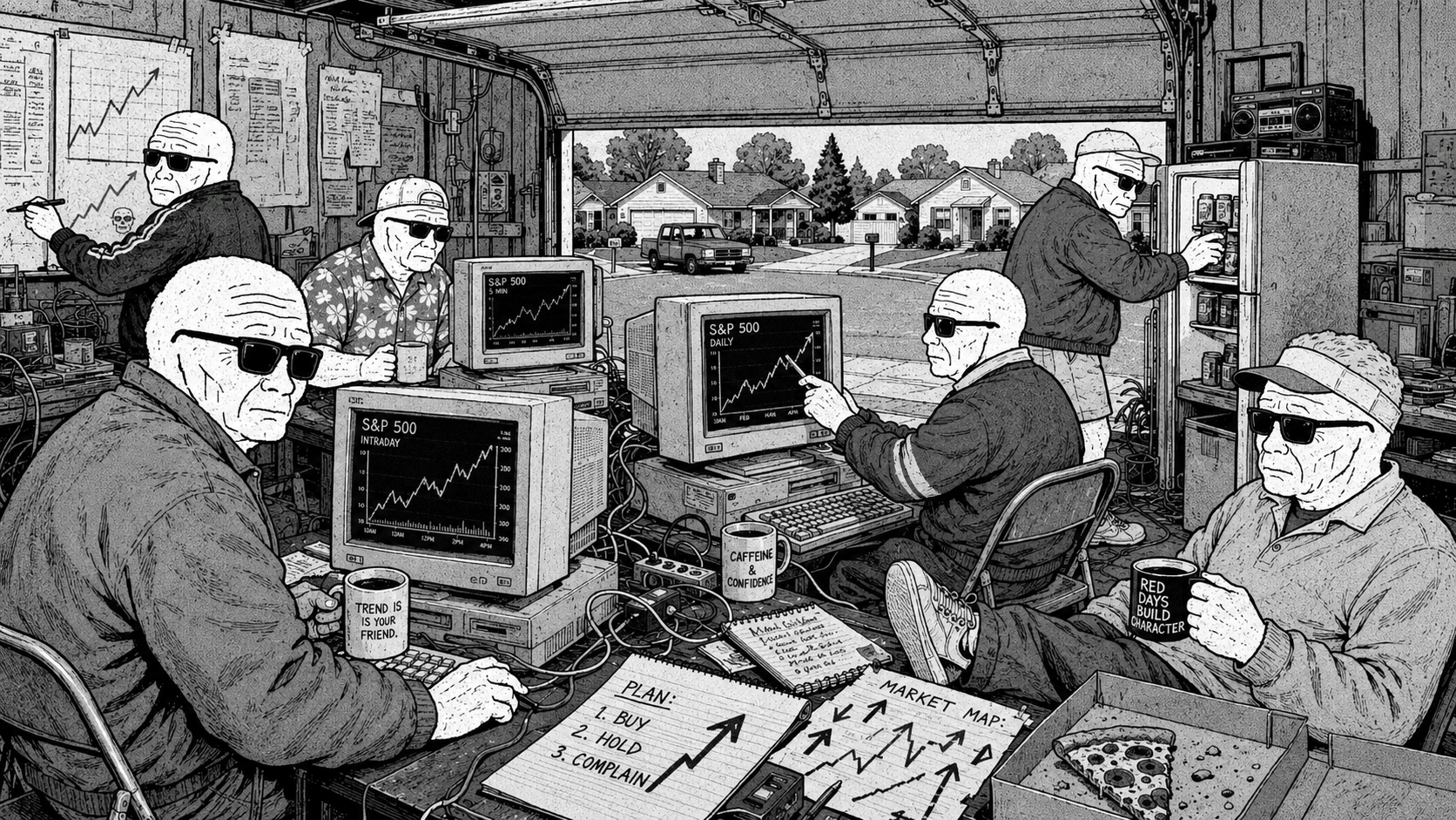 Black-and-white Unc transmission 4: garage desk